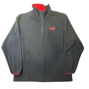 Vintage Akwa Fleece Pullover Mens XL Navy CNN Logo 1/4 Zip Sweater USA 80s 90s